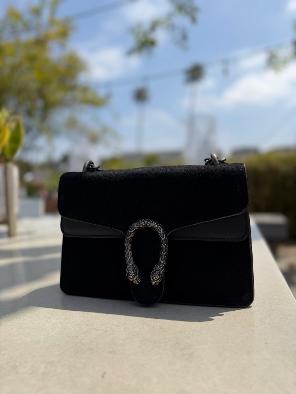 Black leather shoulder bag